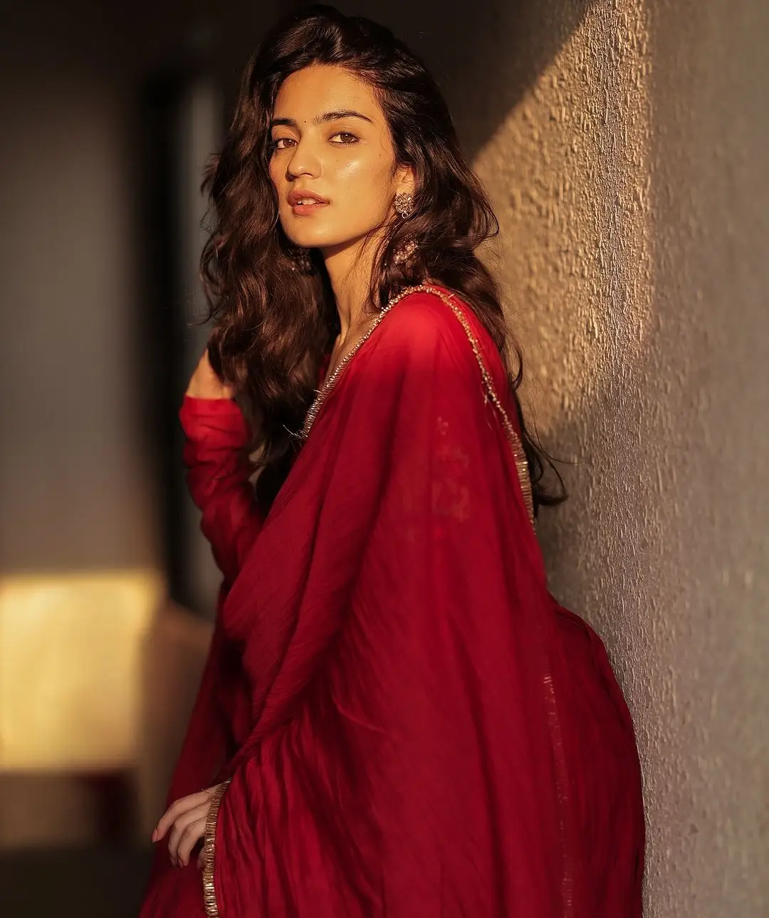 North Indian Girl Pratibha Ranta In Traditional Maroon Saree Blouse